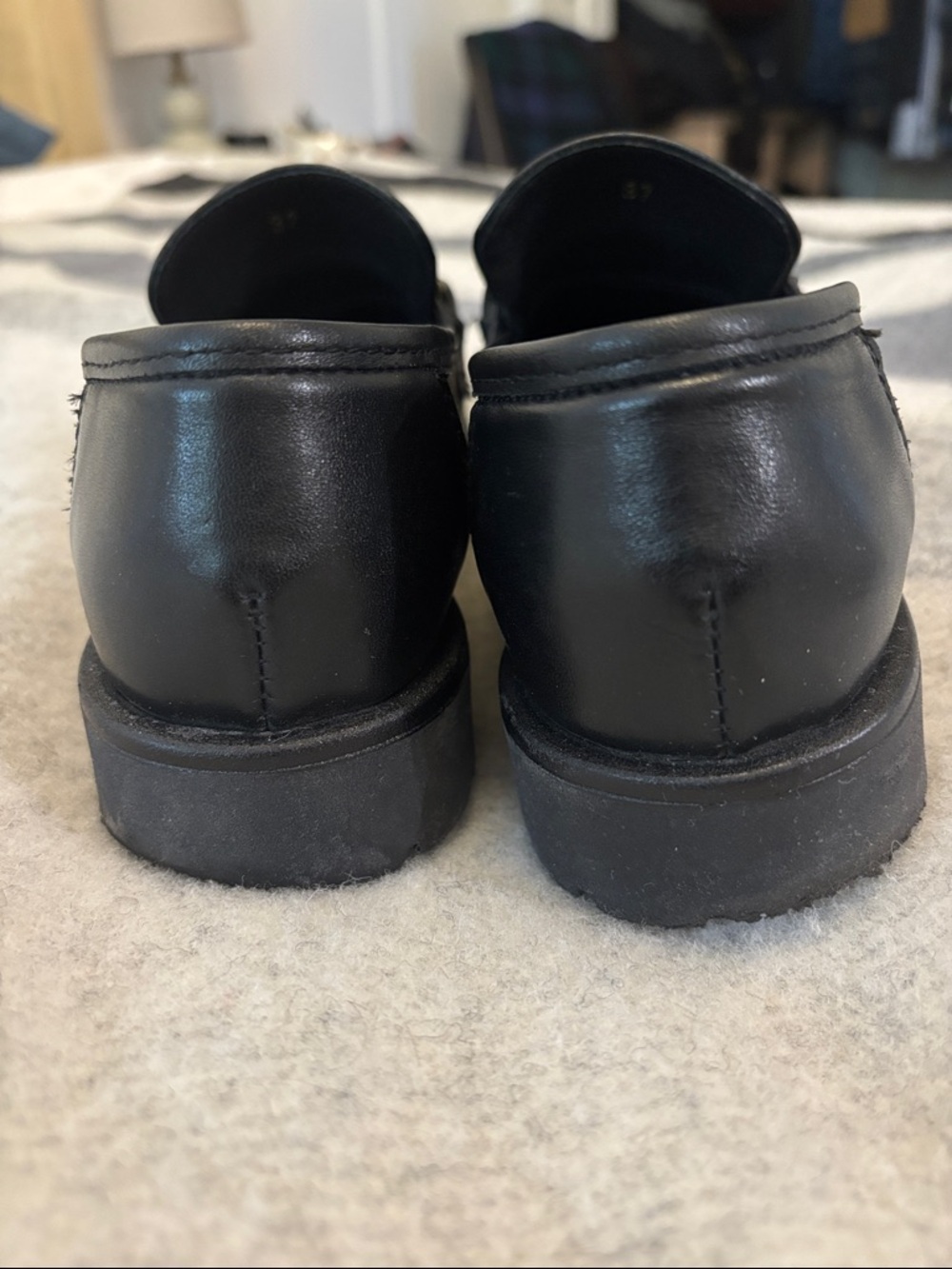 Black Leather Lug Sole Loafer with Gold Bit Accent - Picture 9 of 10
